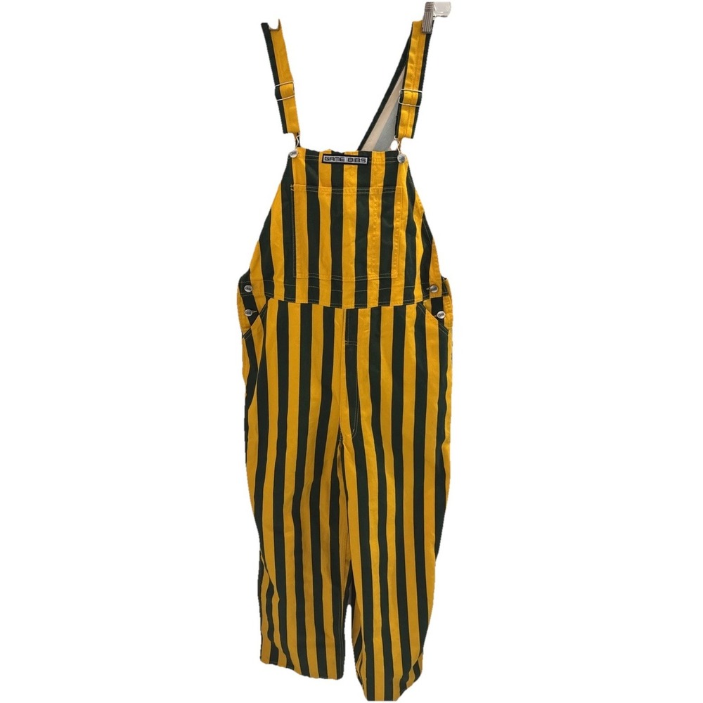 GAME BIBS Adult Green/Yellow Striped L Overalls Green Bay Packers Oregon Ducks